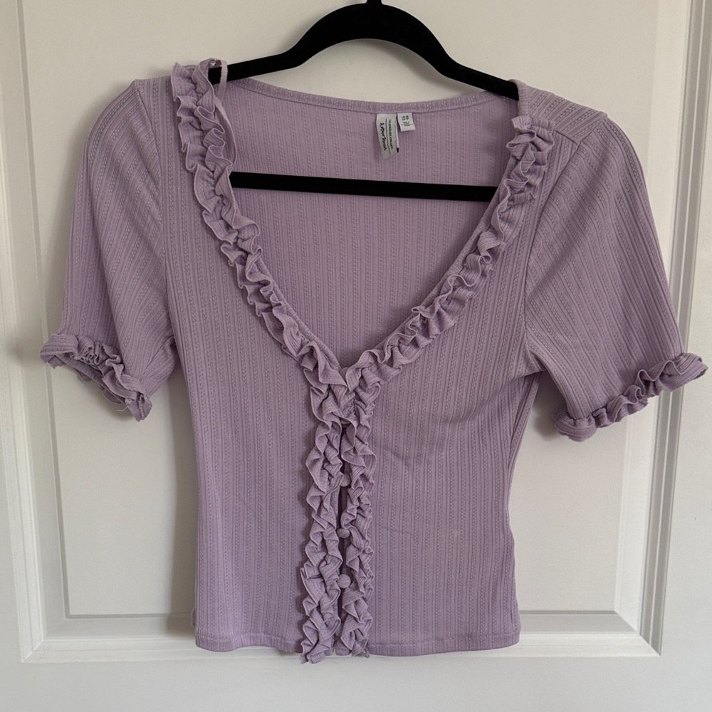 & Other Stories Lilac Ruffle V-Neck Blouse
